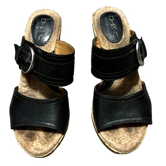 b.o.c. Black Leather Wedge Sandals Sz 7 Womens C17903 CIK12 - Picture 13 of 15